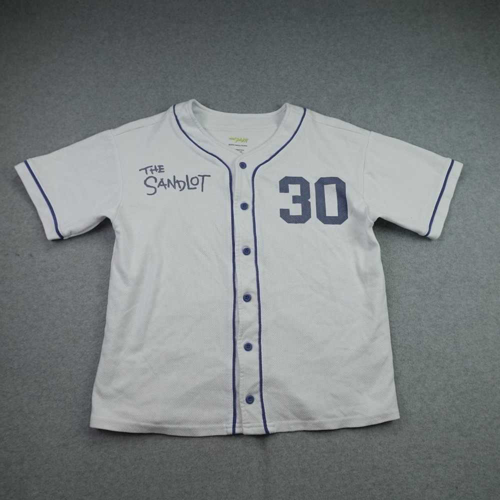 The Sandlot Baseball Jersey Boys XL White Rodriguez 30 Movie Graphic Button Top
